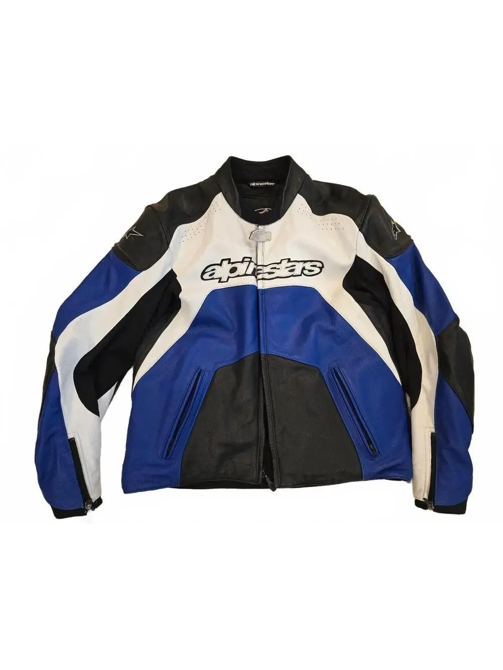 Y2K Alpinestars Technical Pilot Leather Motorcycle Jacket Blue White Black sz 48